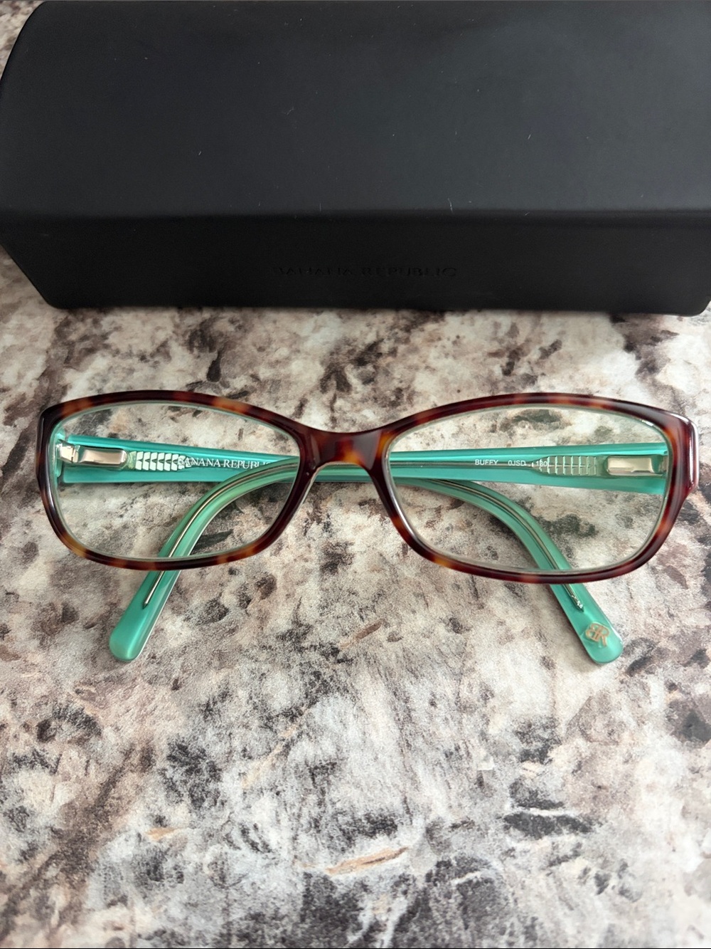 Banana Republic Tortoise Front with Teal Temple Women's Glasses